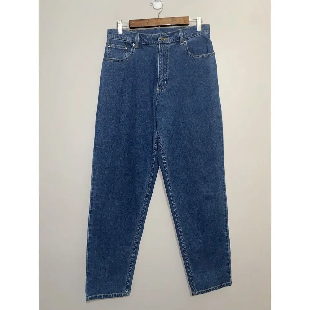 LL Bean Womens High Rise Tapered Leg Jean Classic Mom Jeans Blue Comfort Size 12 - Picture 4 of 15